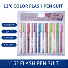 STA 1152 Glitter Marker Pens 12 Color for DIY Photo Album Artist Drawing